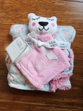 NWT Le Bebe Favorite Soft Plush Blanket And Bear Lovey Set Kids Girl Pink Floral